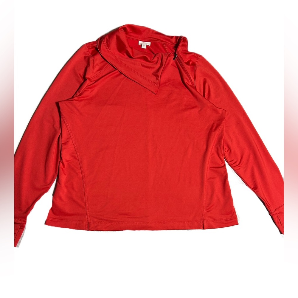 J.Jill Fit Long Sleeve Coral Pink Athletic Top w/ Asymmetric Zipper Neck Size 1X